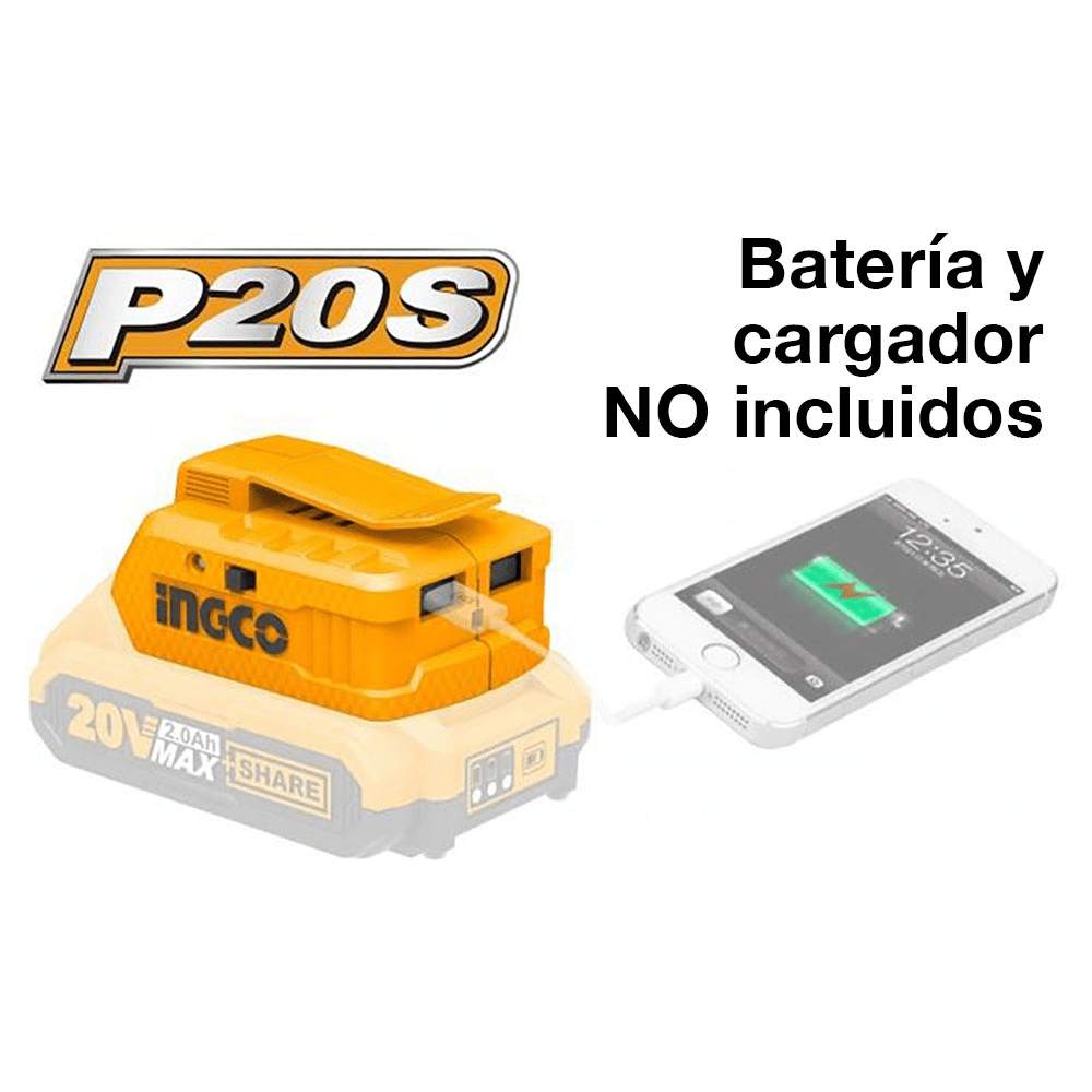 ADAPTADOR DE BATERIA 20V A CARGADOR USB PORTATIL CUCLI2001 INGCO