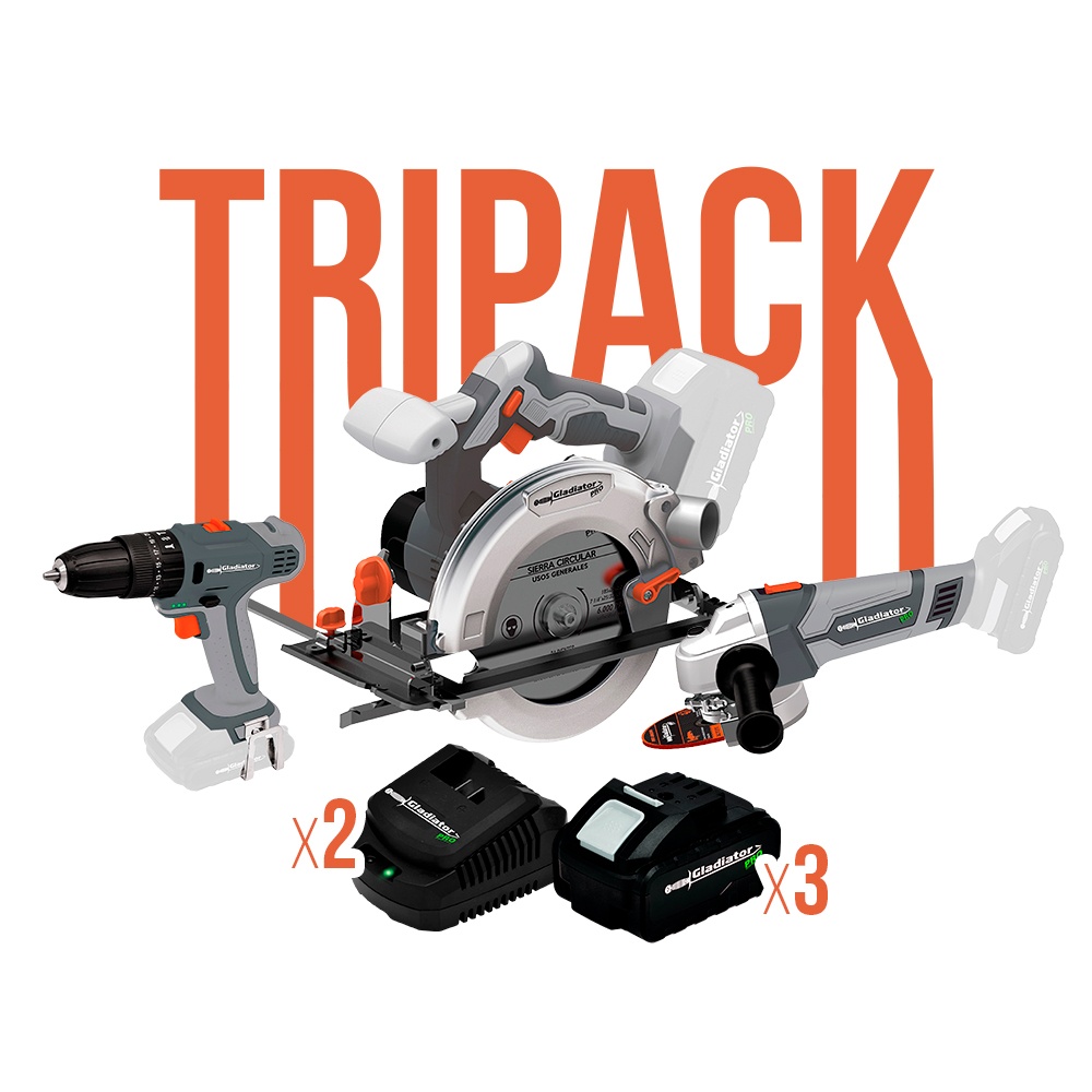 TRIPACK TALADRO + ESMERIL + SIERRA 3 BATERIAS 2 CA GLADIATOR