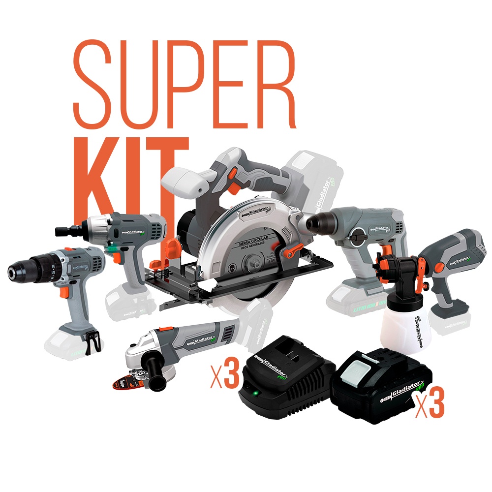 SUPER KIT 6 HERRAMIENTAS INALAMBRICAS GLADIATOR